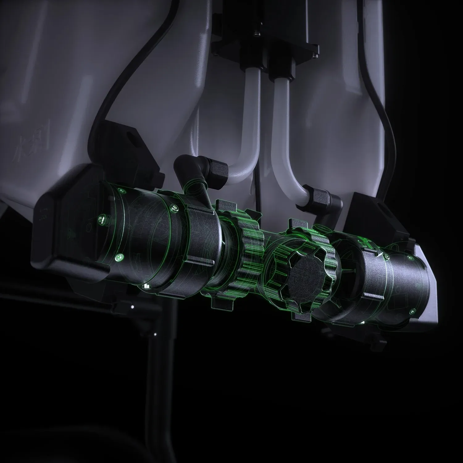 Detalhe do sistema de bombas do DJI Agras T50